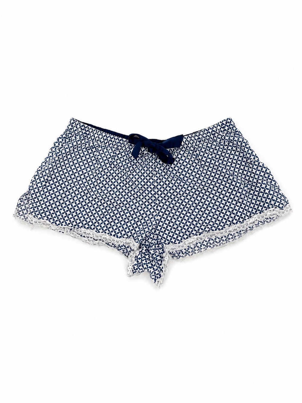 Victoria's Secret Blue Pattern Cotton Pajama Shorts Size Large Drawstring Lace